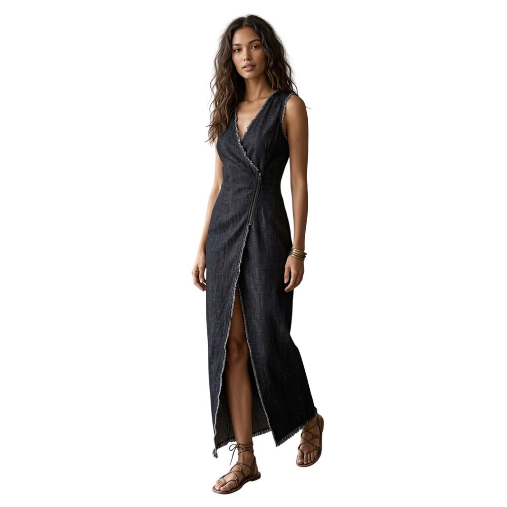 Tribe Kelley Maxi Cover Up Dress S Black Denim Frayed Grunge Baddie Streetwear